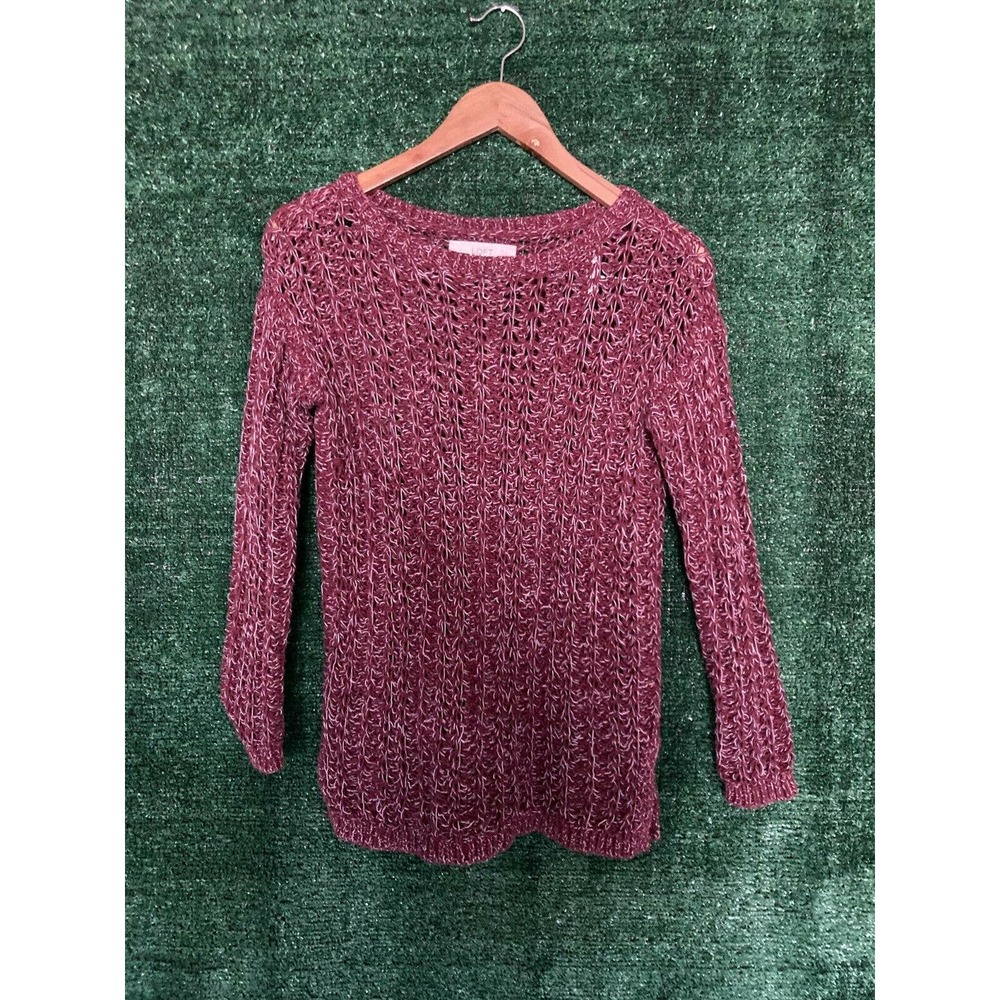 Ann Taylor LOFT Women's Open Knit Crochet Long Sleeve Sweater Purple Size SP